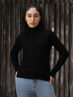 High Star - Black Knitted Regular Fit Acrylic Turtle Neck Sweater