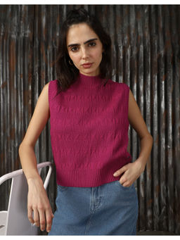 High Star - Pink Knitted Regular Fit Sleeveless Sweater