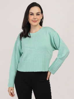 CHKOKKO - Green Solid Pullover Sweater