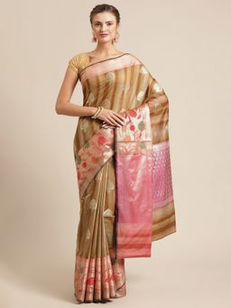 Banarasi Silk Works - Matka Woven Saree Brown with Unstitched Blouse