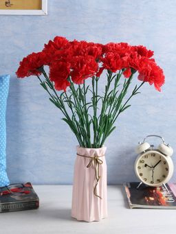 Fourwalls - Artificial Single Carnation Flower Sticks for Home Decor (45 cm Tall, Pack of 20, Red)