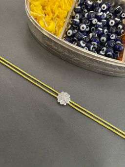 Digital Dress Room - American Diamond Flower Rakhi Yellow Color Thread Rakhi