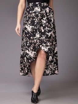 Freehand - Women Flared Floral Printed Mid-Rise Asymmetric Midi Skirt