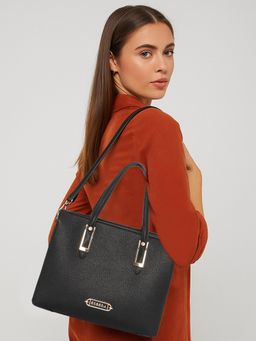 ESBEDA - Black Color Garnet Structure Handbag With Detachable Strap