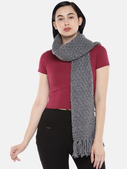 Magic Needles - Women Grey Self Design Spaghetti Effect Handmade Scarf