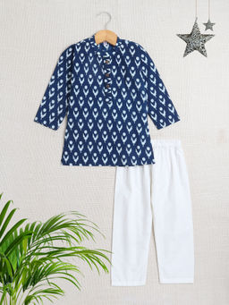 The Magic Wand - Navy Blue Printed Kurta and Pyjama (Set of 2)