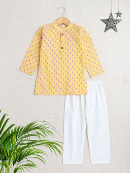 The Magic Wand - Yellow Floral Kurta and Pyjama (Set of 2)