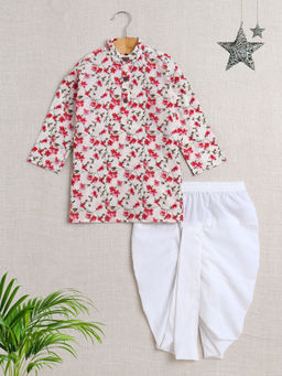 The Magic Wand - Off White Floral Kurta and Dhoti (Set of 2)