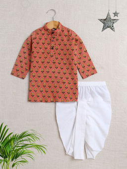 The Magic Wand - Peach Floral Kurta and Dhoti (Set of 2)