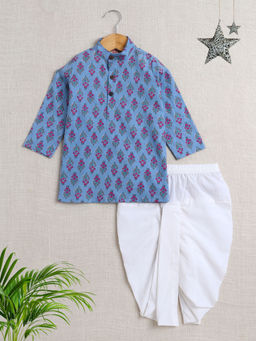 The Magic Wand - Blue Floral Kurta and Dhoti (Set of 2)