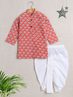 The Magic Wand - Peach Floral Kurta and Dhoti (Set of 2)