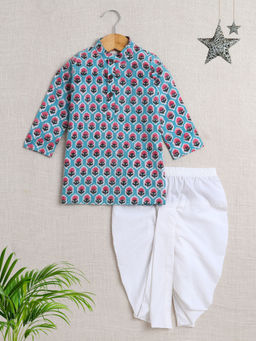 The Magic Wand - Blue Floral Kurta and Dhoti (Set of 2)