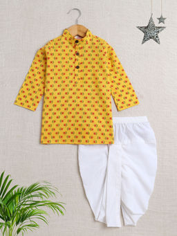 The Magic Wand - Yellow Floral Kurta and Dhoti (Set of 2)