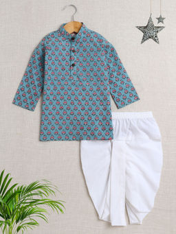 The Magic Wand - Blue Floral Kurta and Dhoti (Set of 2)
