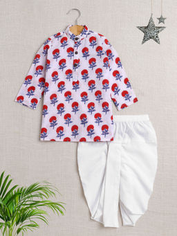 The Magic Wand - White Floral Kurta and Dhoti (Set of 2)