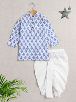 The Magic Wand - White Floral Kurta and Dhoti (Set of 2)
