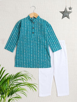 The Magic Wand - Green Printed Kurta and Pyjama (Set of 2)