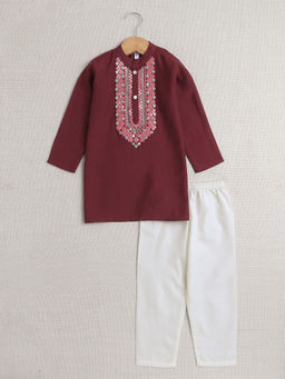 The Magic Wand - Red Embroidered Kurta and Pyjama (Set of 2)