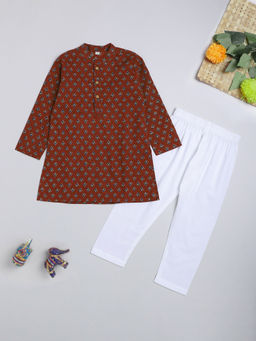 The Magic Wand - Maroon Printed Kurta and Pyjama (Set of 2)