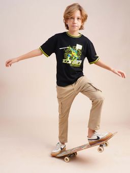 Jack & Jones Junior - Boys Graphic Print Oversized Fit Black T-Shirt