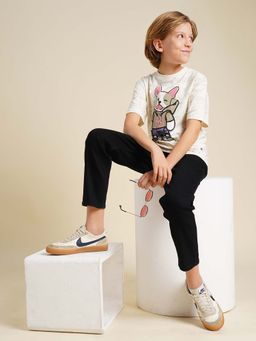 Jack & Jones Junior - Boys Beige Printed Cotton T-Shirt