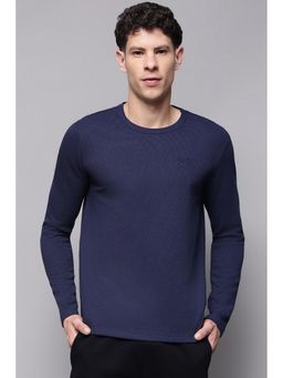 Reebok - Men Navy Blue Textured T-Shirt