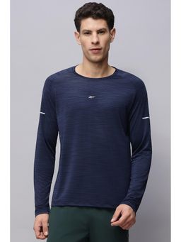 Reebok - Men Navy Blue Textured T-Shirt