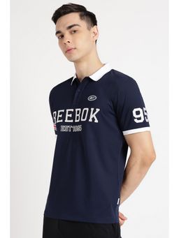 Reebok - Men Navy Blue Typography Polo T-Shirt