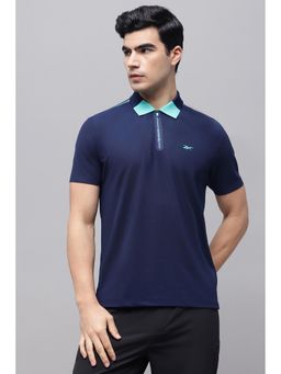 Reebok - Men Navy Blue Textured Polo T-Shirt