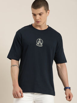 Difference of Opinion - Navy Blue Graphic Oversized T-shirt