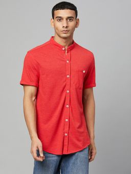 Club York - Men Solid Red Melange Shirt