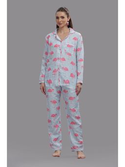 Pyjama Party - Flamingo and Dots Button Down Shirt and Pyjama - Blue