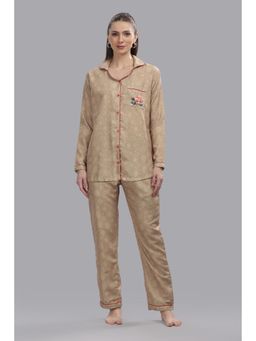 Pyjama Party - Jingle All The Way Button Down Shirt and Pyjama - Beige