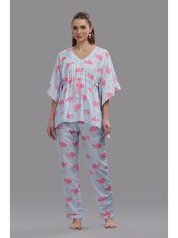 Pyjama Party - Flamingo and Dots Kaftan and Pyjama - Blue