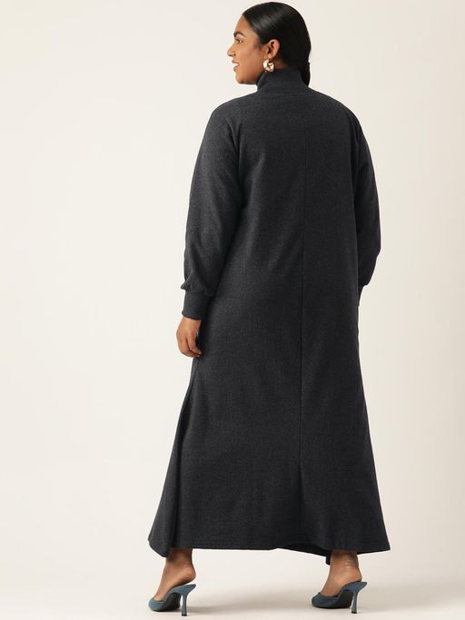 Buy theRebelinme Plus Size Womens Charcoal Grey Solid Knitted Fleece Maxi  Dress (XL) Online