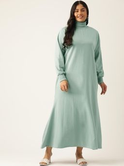theRebelinme - Plus Size Womens Light Green Solid Knitted Fleece Maxi Dress