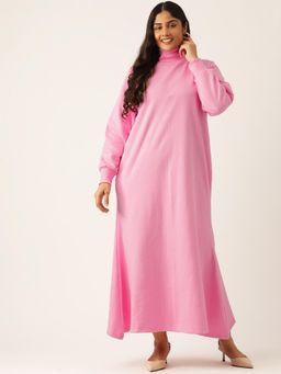 theRebelinme - Plus Size Womens Light Pink Solid Knitted Fleece Maxi Dress