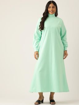 theRebelinme - Plus Size Womens Sea Green Solid Knitted Fleece Maxi Dress