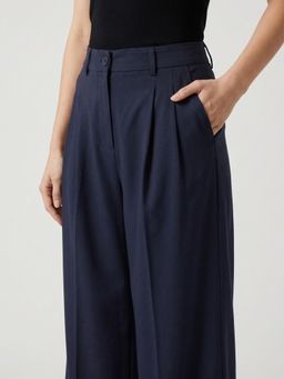 Powersutra - Women Navy Blue High-Rise Pleated Pant