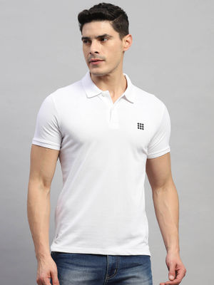 Polo Collar Half Sleeves Regular Fit White T-Shirt