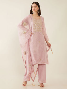 Soch - Purple Machine Embroidery Chanderi Unstitched Dress Material - 3 Meter Kurta Fabric
