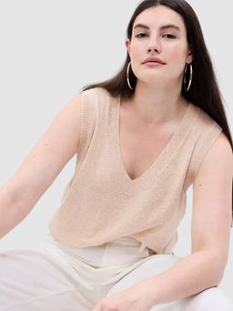 GAP - Women Brown Sleeveless V-Neck Crop Top