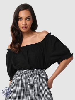 GAP - Women Black Off-Shoulder with Puff Sleeves Top