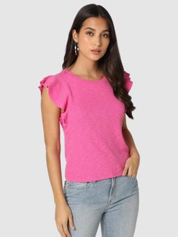 GAP - Women Pink Round Neck Cap Sleeve Top