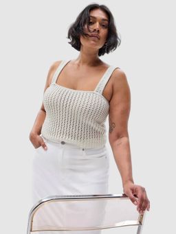 GAP - Women Crochet Off White Square Neck Sleeveless Crop Top