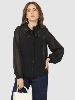 GAP - Women Black Bow Tie Shirt-Style Shirt