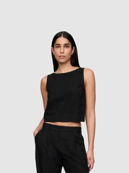 GAP - Women Black Boat Neck Sleeveless Crop Top