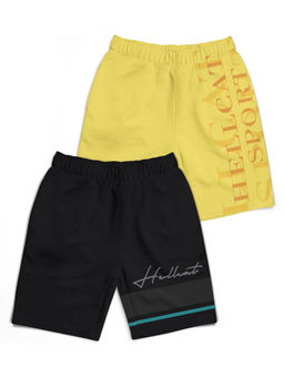 HELLCAT - Trendy Black Yellow With Branding Printed Shorts (Set of 2)