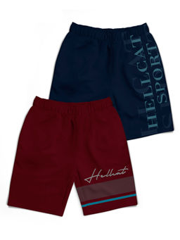 HELLCAT - Trendy Burgundy Navy Blue With Branding Printed Shorts (Set of 2)