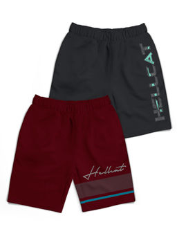 HELLCAT - Trendy Burgundy Grey With Branding Printed Shorts (Set of 2)